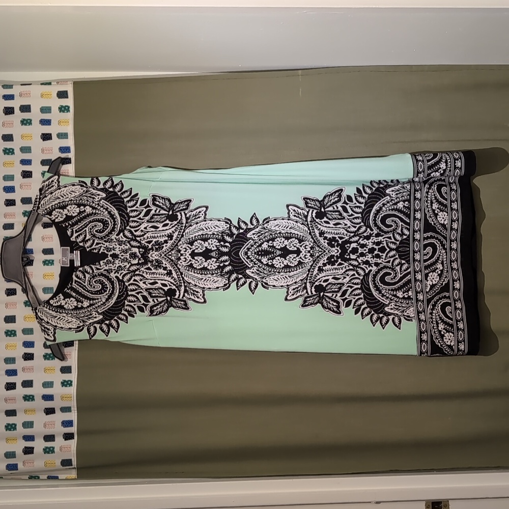 Easy care sleeveless shift border print